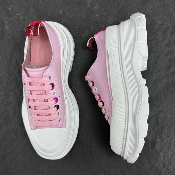 White & Pink Alexander McQueen Low-Top Platform Sneakers - Picture 4 of 9